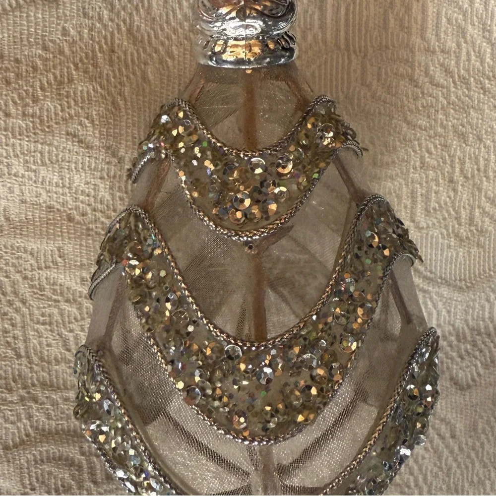 West elm mesh sparkly beaded tear drop Christmas ornament Silver crystal